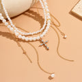 European and american retro multi-layer tassel cross necklace - trendy, edgy, sweet & cool ins style faux pearl choker clavicle chain