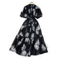 Palace style classy heavy industry embroider puff sleeve dress female summerfrench strap waist single breasted long skirt