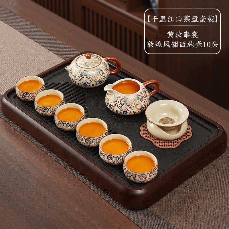 Dunhuang ru kiln tea set suitfor home office kung fu tea setaccessible luxuryhigh-end teapot tea cup cover bowl complete set
