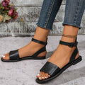 Plus size women's summer sandals - open toe, minimalist flat roman sandals with metal buckle strap - perfect for students
