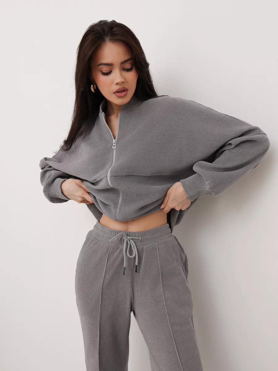 European and American casual suit American autumn and winter cardigan sports women's clothing fashion street style long-sleeved jacket trousers two-piece set