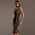 C7791 cross-border  new women's bandeau see-through pearl beaded bodycon sexy socialite party dress