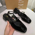 Za2024 new spring low-heeled mary jane flats square toe buckle shallow back strap one-strap thick heel sandals