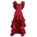 women's dress  new arrivalruffles large slit floor-length pure colordresspopular evening dress
