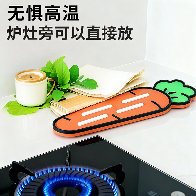 Authentic cartoon carrot storage organizer - multifunctional draining, non-slip, and heat-resistant mat for kitchen stovetops