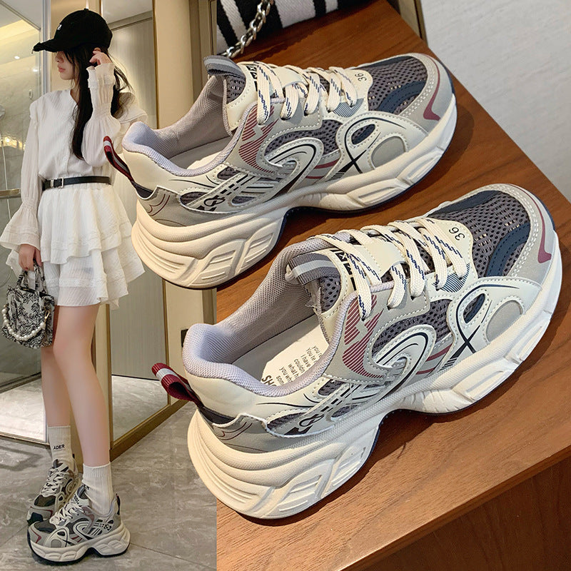 Thick sole heightened gray dad shoes women's 2025new arrivalspring women's shoes easiest for matchbest selling casual hiking sports shoes