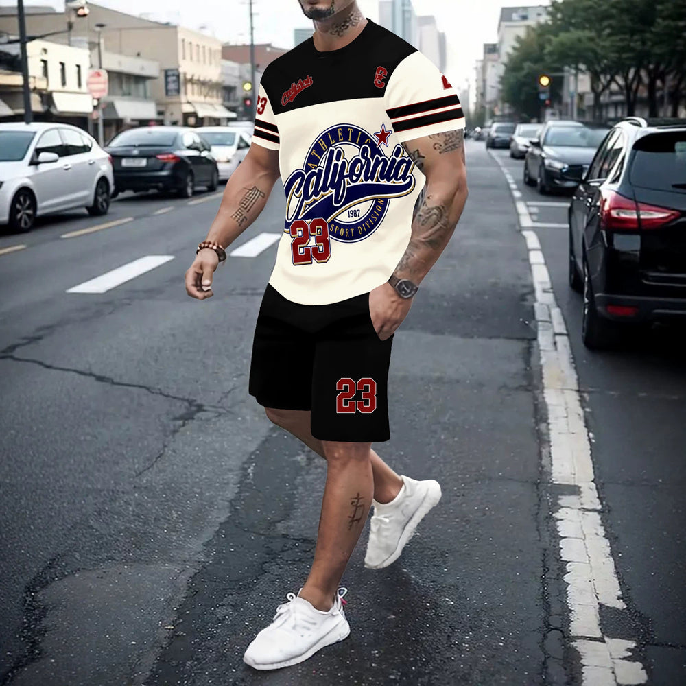 Men's casual tracksuit set, featuring a "32" number print, a popular cross-border european and american style