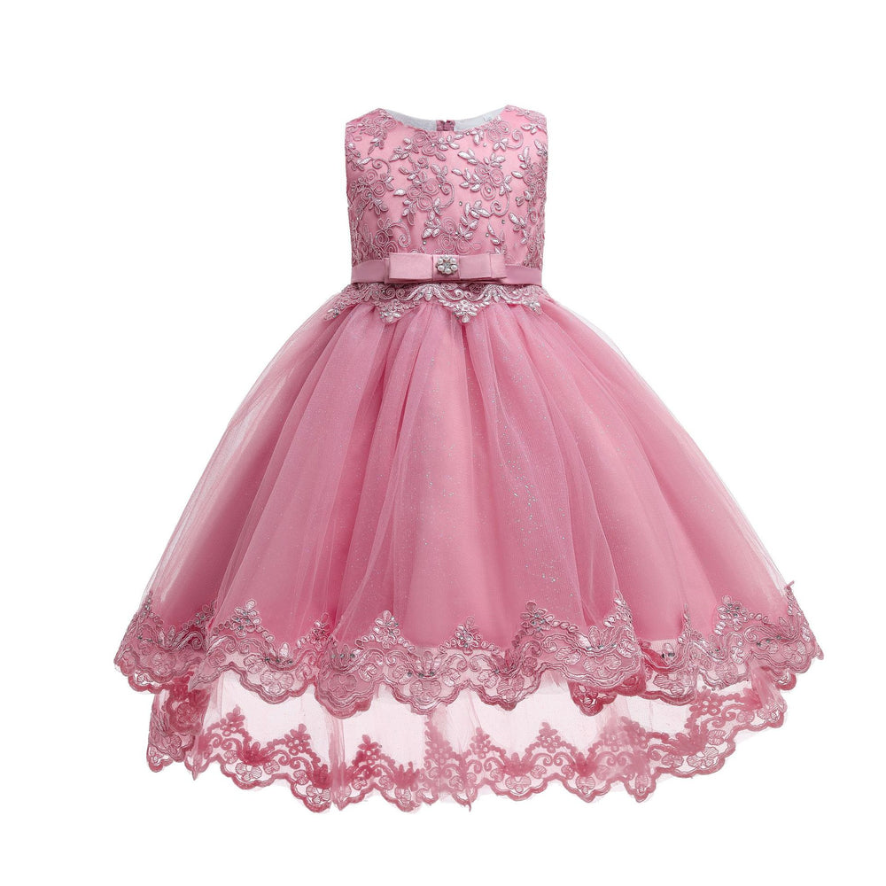 European and american style children's formal dress - tulle train princess gown - girls' piano recital dress - mid-to-large size children's dress