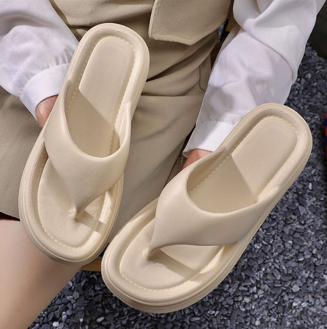Wear-resistant women's flip-flops: summer platform sandals, thick-soled height increasing slides, beach-friendly thong sandals, versatile thick slippers