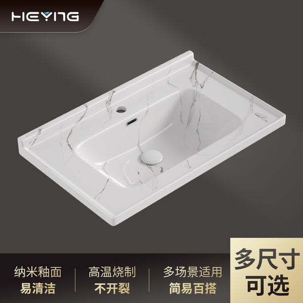 高温陶瓷大理石纹一体盆浴室柜中边盆台上洗脸盆洗手槽洗漱台盆