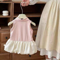 New arrival style kids girl summer dress lapel preppy style vest dress baby girl sleeveless princess dress trendy