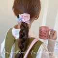 Blue sweet floral bow scrunchie hair tie - wholesale hair bands for ponytails, buns, and updos