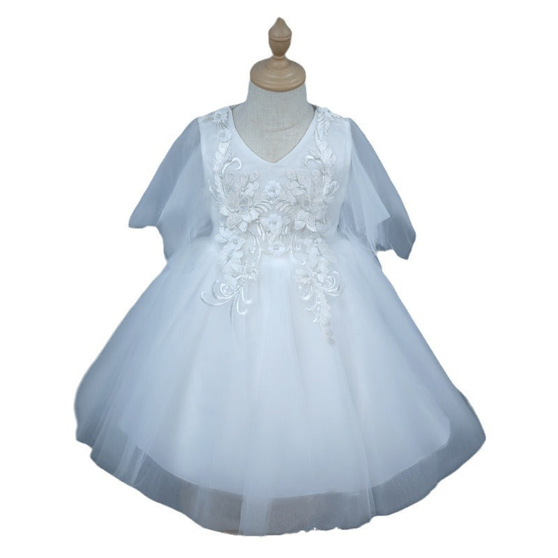 Kids' formal dress princess dress new short printed mesh girl's princess dress flower girl wedding dress one piece wholesale foreign trade