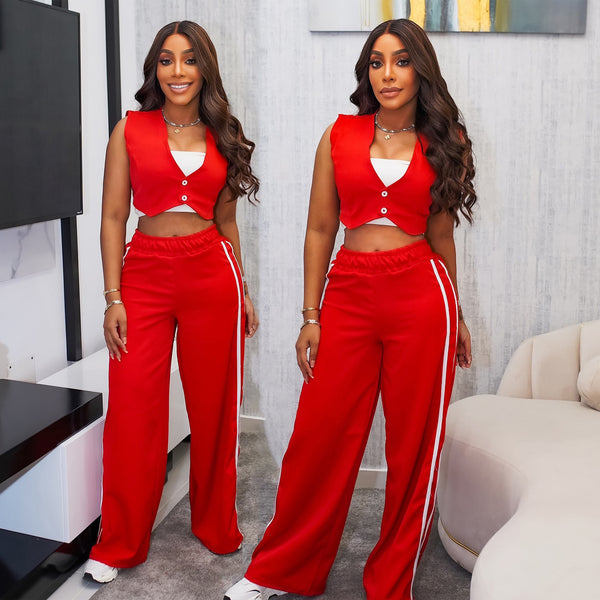 TD2795 European and American  women's clothing   two-piece sleeveless short top casual trousers set