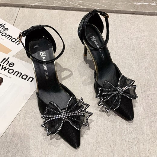 2025 summer new bow buckle high heels women's european and american celebrity stiletto pumps outer wear shallow mouth fashion women's shoes