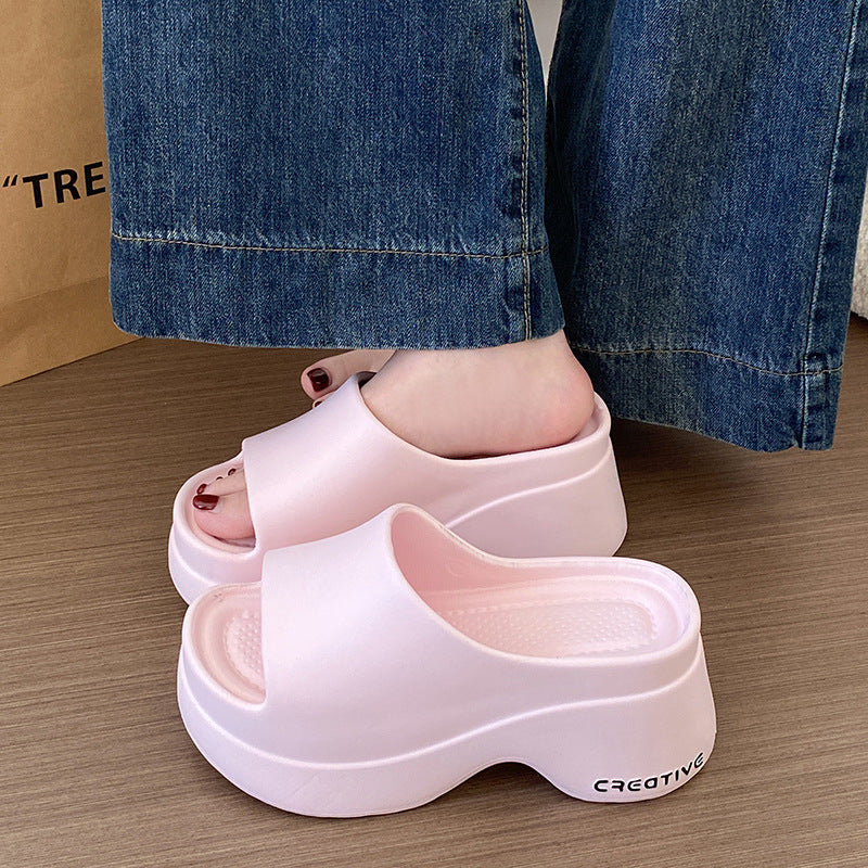 Dwarf le thick sole 8cm heightening sandals women's summerfashioneasiest for matchseaside ins style sandals for women outwear