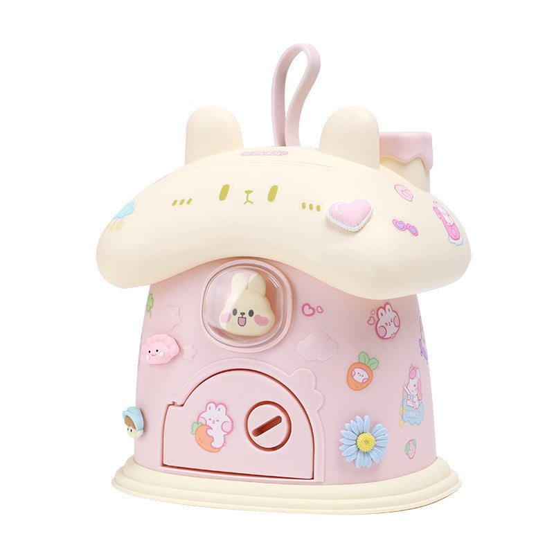 Trendy cartoon rabbit piggy bank - cute kids' creative house design, large capacity, easy access