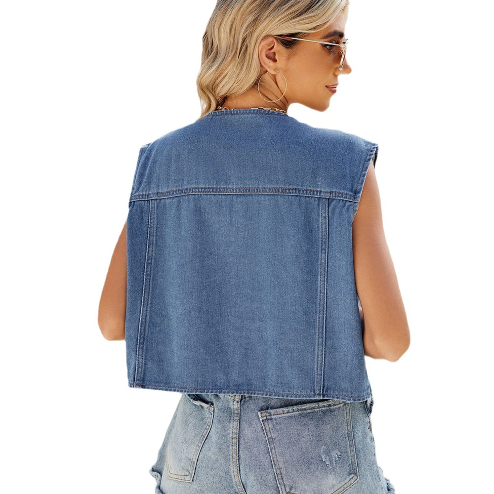 Wish european and american cross-border foreign trade women's summer new style  independent station washed denim vest cardigan waistcoat