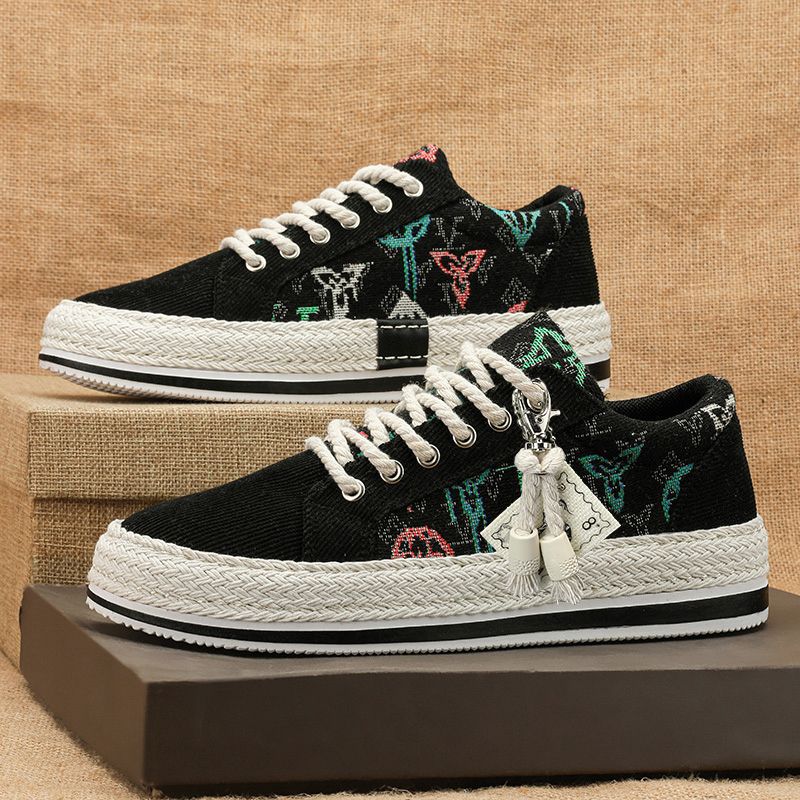Canvas shoes men's shoes winter breathable trendy corduroy flats shoes men casual lightweight thin old beijing cloth shoes