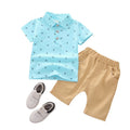 kidspolo shirtsuit0-5 years old boys all-print lapel short-sleeved t-shirt shorts 2-piece set wholesale cotton