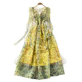 French chic designer bow-tie waist tie-back printed maxi dress - elegant and flattering