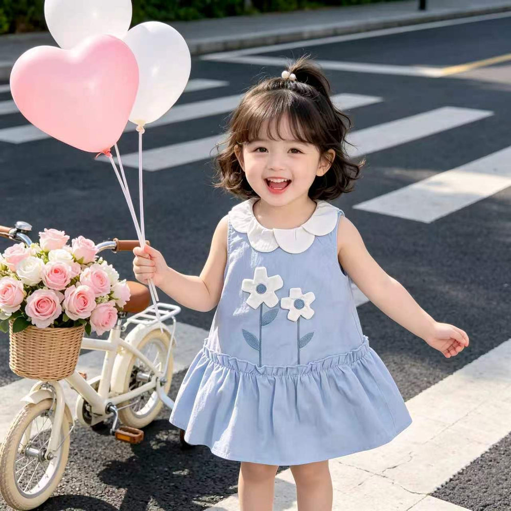 Girls' fresh sleeveless dress - summer  new arrival: petal collar, cute & gentle style, floral print, wide shoulder tank dress
