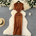 Exportelegance tweed styleretrov neck metal single breasted silmslimming lookelegant hip covering knittingdress spring