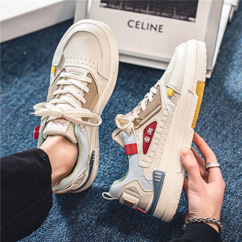 Men's shoes 2025 spring new arrival: trendy chinese style white sneakers - versatile, breathable, durable, and casual skate shoes for students