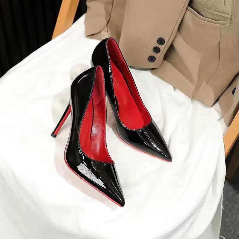 High heels bed cannon shoes women's stiletto heels 2025 spring and autumn new arrival black red bottom 10cm plus size pointed toe flats