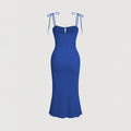 sexy drawstring tie bodycon mermaid maxi dress with spaghetti straps - vacation-ready french style