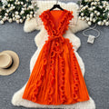 Miya pleated dress women's  summer european and american fashion 3d lace tie waist sleeveless pleated maxi dress
