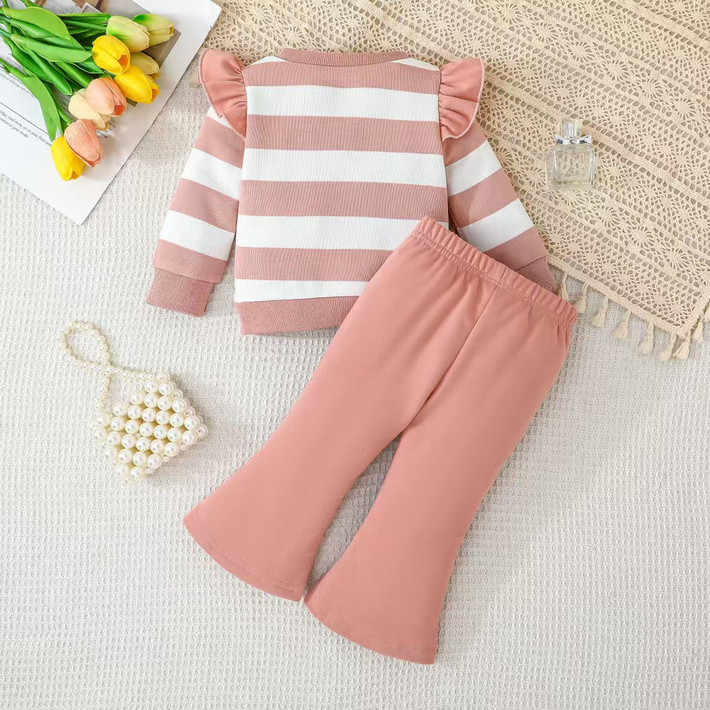 Baby clothing kids set children outfit girlstripessuit bell bottoms