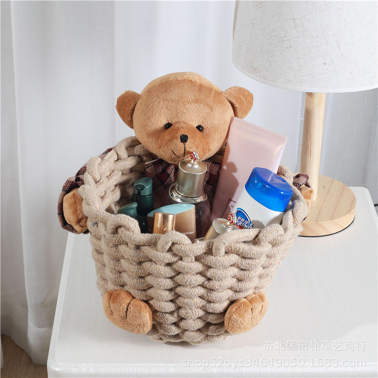 Cosmetics storage box Bear cotton rope woven storage basket Storage basket Skin care product storage finishing box Simple spot