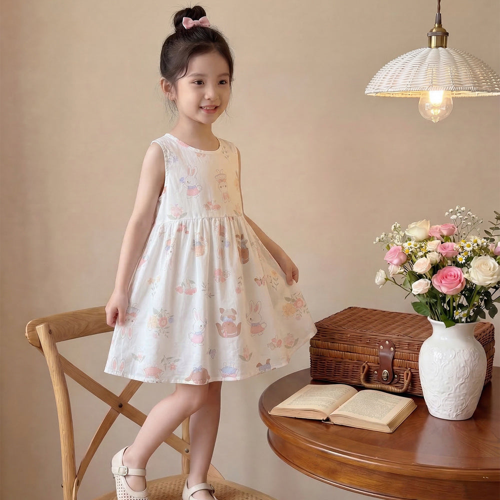 New girls' summer floral cotton silk dress - baby girl casual sweet style princess dress - stylish and trendy children's clothing