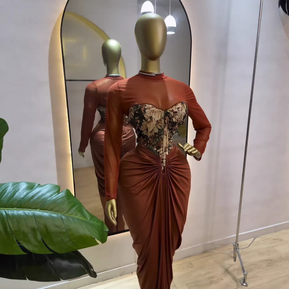 European and american cross-border women's fashion  summer new arrival: elegant round neck long sleeve t-shirt, vest, and ruched midi skirt three-piece set