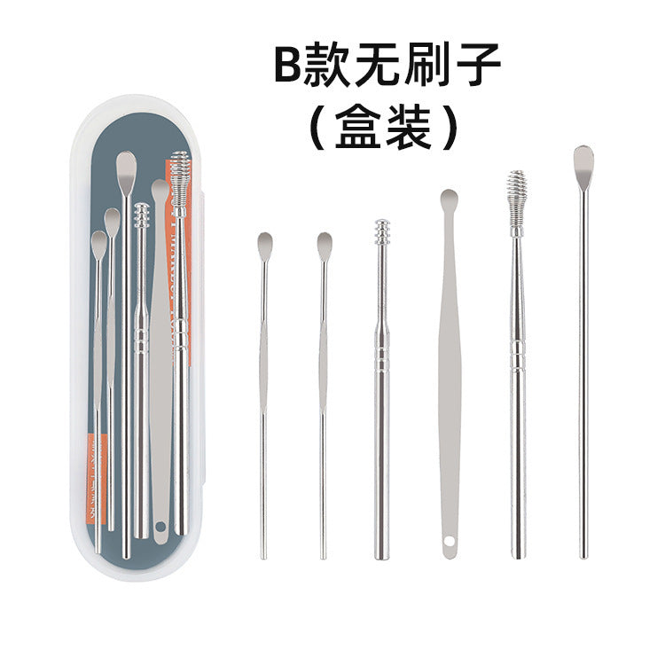 Wholesale stainless steel earwax removal tools - complete ear cleaning kit with ear picks and ear spoons (6-piece set)