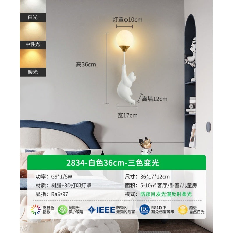 Wall lamp bedside lamp bedroom staircase lamp background wall wall lamp hanging lamp boy girl bear children's room lamp E