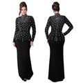 C7379 cross-border   fashion women's elegant long-sleeve beaded and rhinestone arm-covering dress