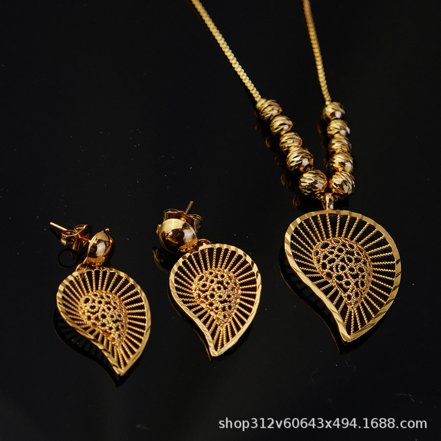 Two-piece set of new middle eastern dubai ethiopian women's pendant, necklace, and earring set, african style, sunflower design