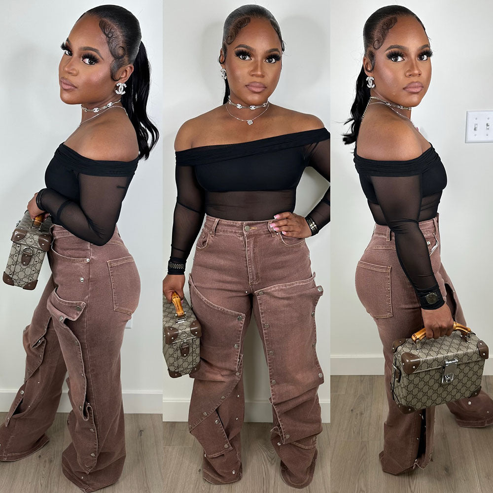 European and american style women's jeans - new fashion button-up denim patchwork loose fit jeans for  cross-border e-commerce