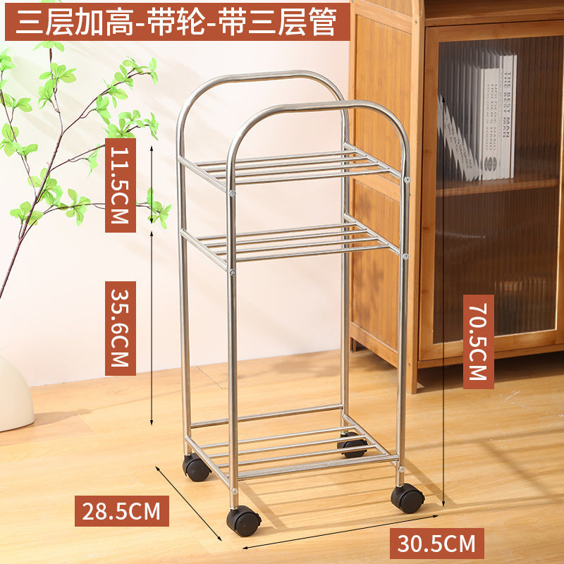 Stainless steel 2-layer trolley DIY Xiaohongshu with wheel rack basin frame bedroom multi-layer mobile storage cp