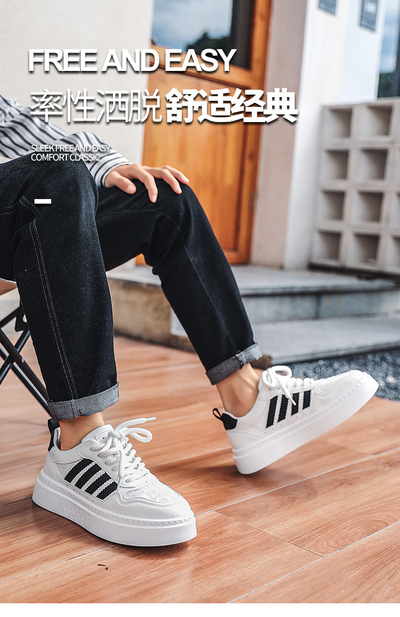 Men's white sneakers: spring breathable, trendy, casual, versatile, new 2026 height-increasing athletic skate shoes for students