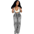 European and american style women's denim overalls -  cross-border women's summer streetwear casual zipper washed jumpsuit