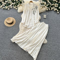 Gentle and lazy style stereo flower embroiderlong sleevesshirt suspender skirttwo-piece setfemaleautumslimming lookelegant