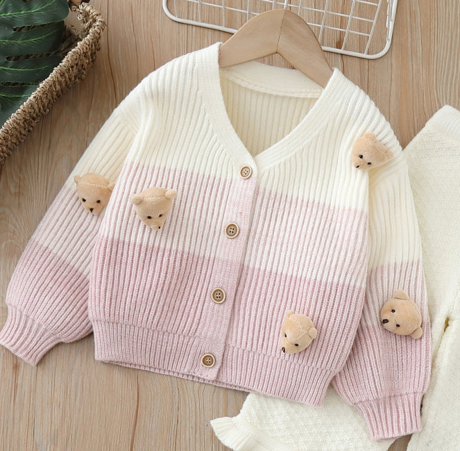 Kids' knit cardigan & pants set -  autumn/winter new collection - girls' cartoon cardigan & wide-leg pants set