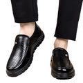 Men's summer hollow-out breathable leather shoes, soft leather sandals, casual soft sole anti-slip elderly shoes