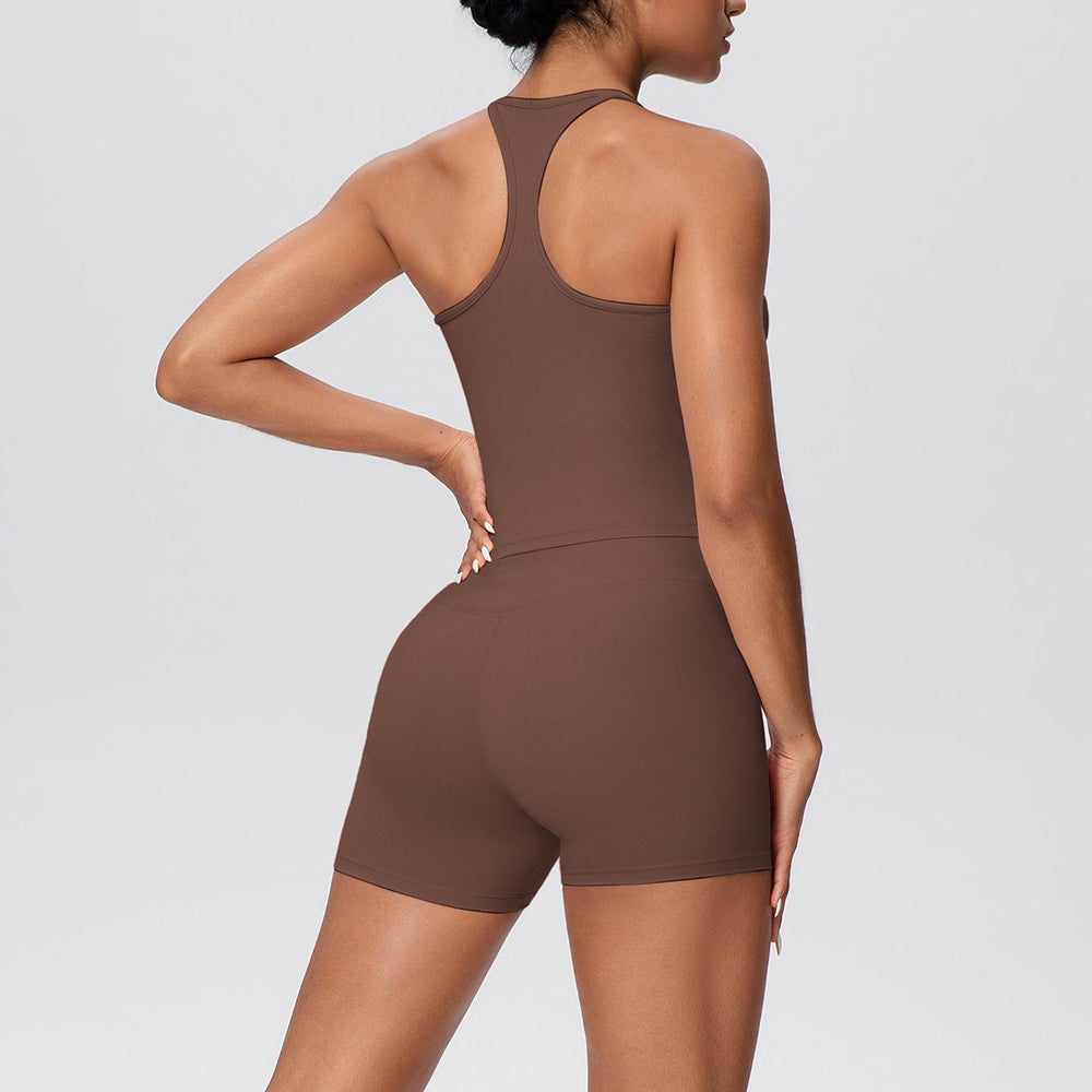 brushed back tight racerback high waist yoga suit sports running fitness shorts suit for women