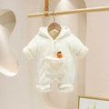 Autumn winter baby super cute k-stylefleece-lined hooded outing clothes newborn style flannel home crawling clothes