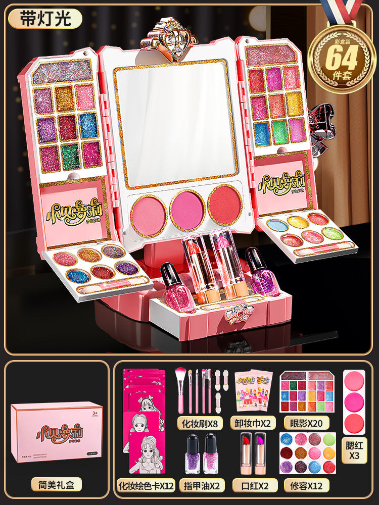 Kids' cosmetics toy princess doll set dressing table play house girl music makeup box wholesale gift