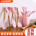 in stock wooden handle silicone 12-piece suitfor home kitchenware non-stick cooking spatula spoon baking kitchenware